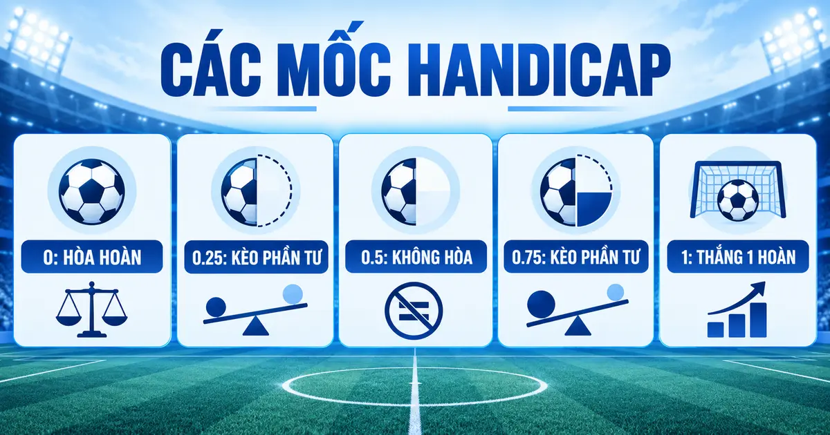 Các mốc Handicap 0, 0.25, 0.5, 0.75 và 1